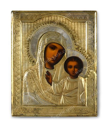 null HOLY VIRGIN OF KAZAN.
Russian icon, tempera on wood, preserved under a vermeil...