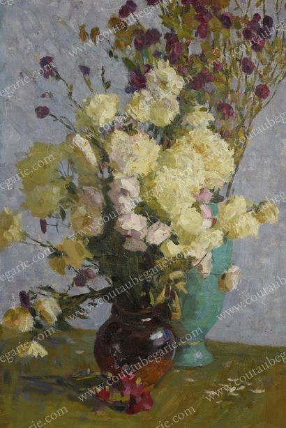 SMIRNOFF Youri Alexandrovitch (1925-1998). Nature morte au bouquet de fleurs. Huile...