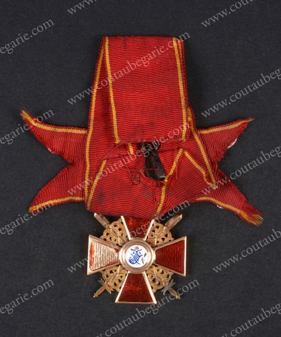 null ORDER OF SAINT ANNE (Russia). 
 Gold and enamel knight's cross, 3rd class, with...