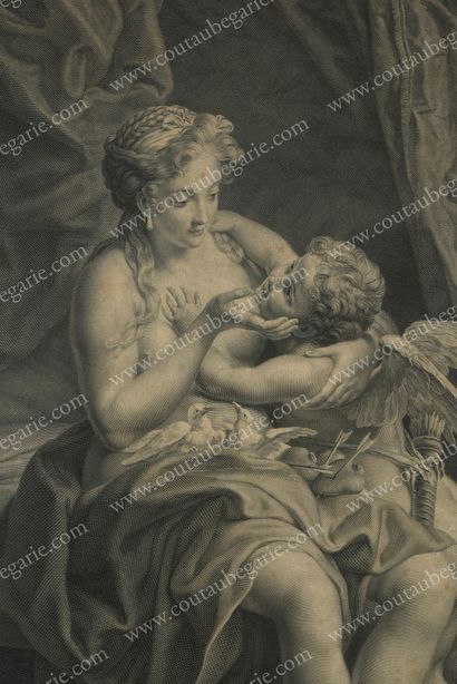 Ecole russe du XIXe siecle. Venus caressing love.
Engraving signed by Porporati,...