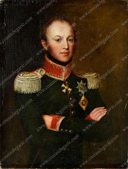 École russe du début du XIXe siècle. 
Portrait d'un officier de l'armée impériale...