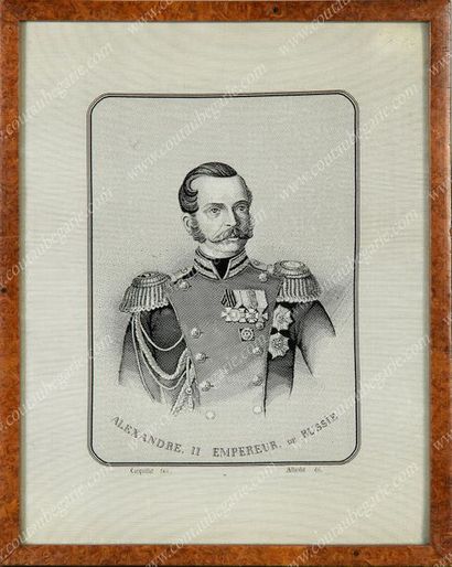 null ALEXANDRE II, empereur de Russie (1818-1881).
Portrait tissé sur soie à décor...