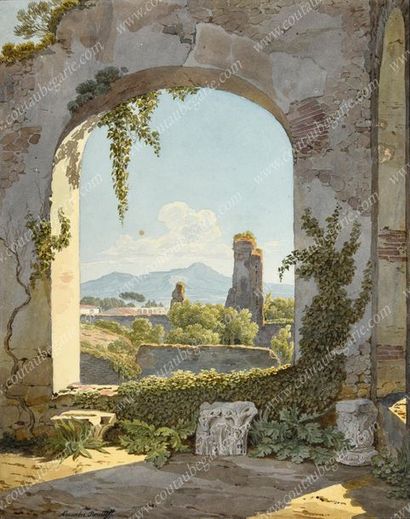 BRULLOFF Alexandre Pavlovitch (1798-1877). 
Ruines romaines dans une campagne du...