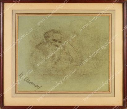 ARONSON Naum (1872-1943). 
Portrait du poète Léon Tolstoï.
Dessin au fusain sur papier...
