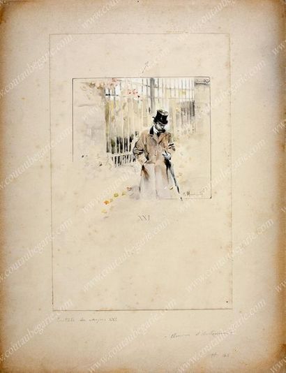 MACCHIATI Serafino (1861-1916). 
Homme se promenant dans la rue.
Gouache sur carton,...
