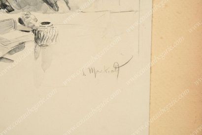 MACCHIATI Serafino (1861-1916). 
Homme assis dans son salon.
Gouache sur carton,...