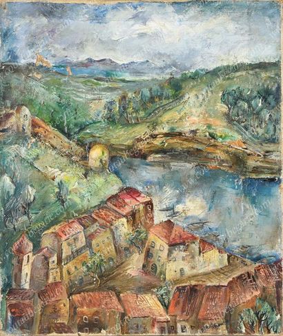 GLOUTCHENKOFF Nicolas (1901-1977). 
Vue d'un village corse.
Huile sur toile signée...