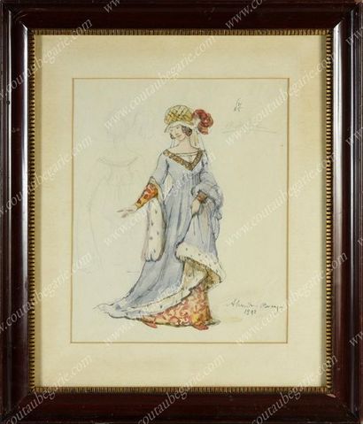BENOIT Alexandre (1870-1960). 
Projet de costume pour Bathilde.
Aquarelle et mine...