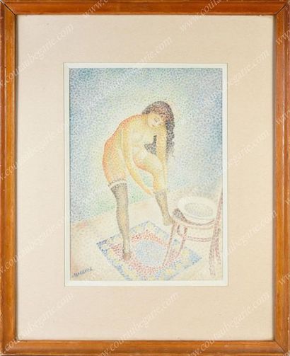 null 
Jeune femme à sa toilette.
Aquarelle signée par l'artiste en bas à gauche,...