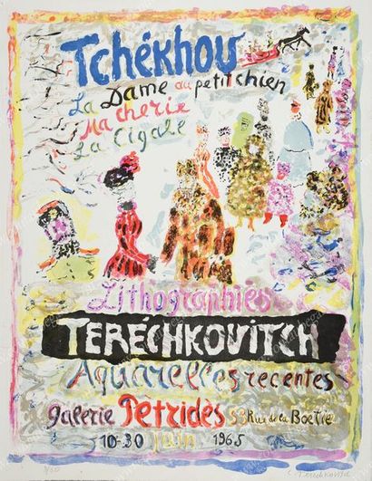TERECHKOVITCH Kostia (1902-1978). 
La dame au petit chien.
Lithographie signée par...