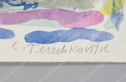 TERECHKOVITCH Kostia (1902-1978). 
La dame au petit chien.
Lithographie signée par...