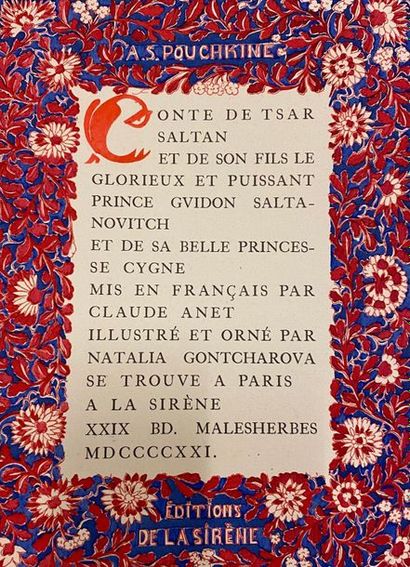 POUCHKINE A. S. Conte du Tsar Saltan, publié aux éditions de la Sirène, imprimé par...
