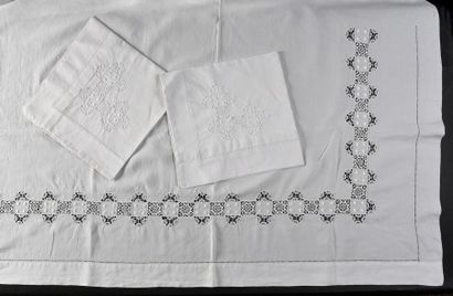 null Set of bed linen and two pillowcases, early 20th century.
A bed linen set made...