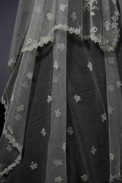null Bridal veil, application from England, circa 1880.
Rectangular shape, bobbin...