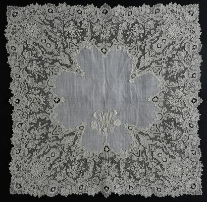 Handkerchief with gauze stitch, needle, Belgium,...