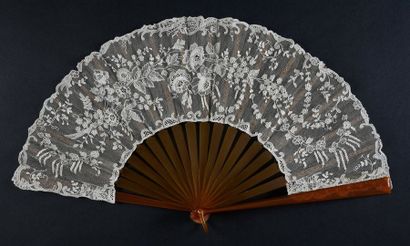 Rare folded fan, Alençon, needle, early 20th...
