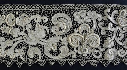 null Needle lace, late 19th century
A wide border with large relief motifs worked...