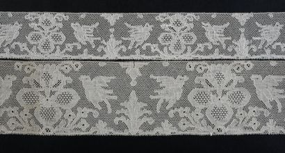 null Three borders with birds, spindles, Belgium, early 20th century.
In Point de...