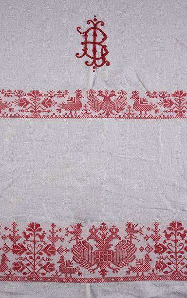 null Tablecloths and napkins in damask, double-headed eagle, late 19th-early 20th...