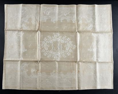 null Tablecloth and twelve napkins, early 20th century. 
Made of new raw cotton damask,...