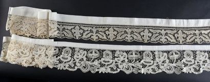 null Two dawn stockings made of lace lace, early 20th century.
One in Luxeuil lace...
