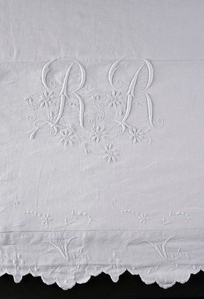 Embroidered sheet and doilies, end of the...