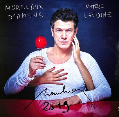 null Marc Lavoine. Copy of his latest double vinyl album "Morceaux d'Amour" signed...