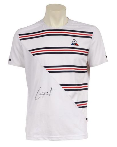 null Richard Gasquet. Polo shirt worn at Roland Garros 2019. Player's signature on...