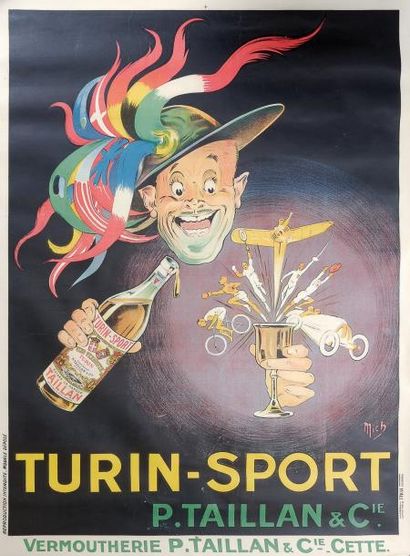 null Affiiche. «Turin-Sports». Par Mich. 1910. Dim. 118 x 160 cm. Entoilée.