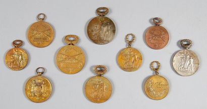 null Ensemble de 10 médailles de concours attribuées entre 1903 et 1908. Le lot.