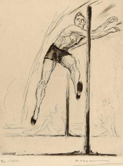 Daxhelet Paul (1905-1993) Gravure originale. «Saut en hauteur». épreuve d'artiste...