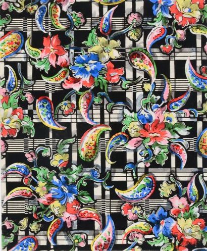 null Réunion de maquettes pour la création textile, Atelier A. Litt, 1930-1950, fleurs...