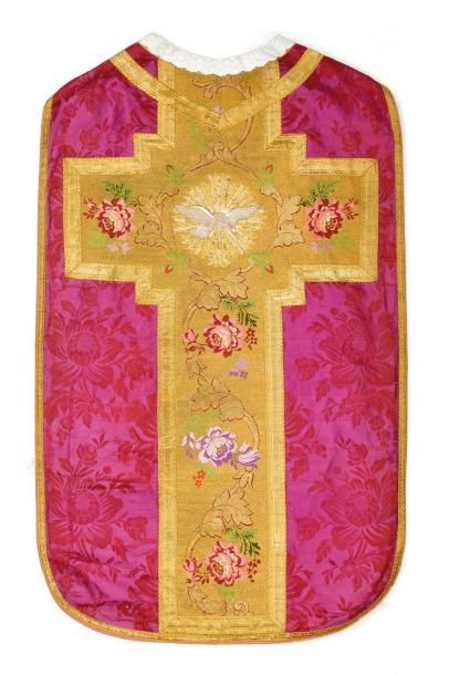 null Ornement liturgique complet, vers 1830-1850, brocatelle violette à grand dessin...