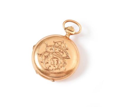 null POCKET WATCH.
In rose gold, with chronometer, engraved with the interlaced initials...