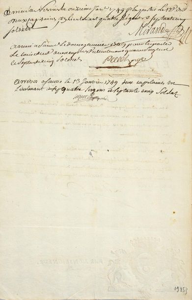 LE BRUN Étienne, Lieutenant-Général des Armées du roi Louis XV A military order stating...