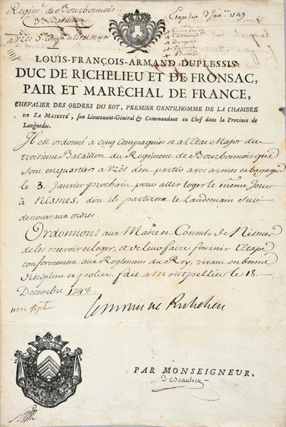 RICHELIEU, Louis-François, duc de (1696-1788), maréchal de France Military order...