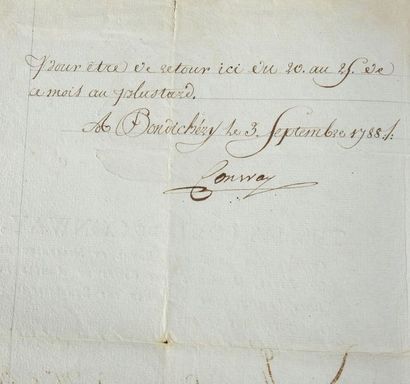 CONWAY, Thomas comte de (1734-1800) Manuscript on headed paper, signed "Conway",...