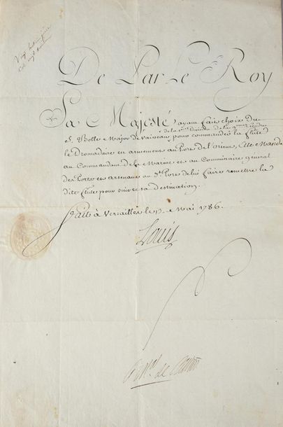 LOUIS XVI, roi de France (1754-1793) Pièce manuscrite sur papier. Lettre de fonction...