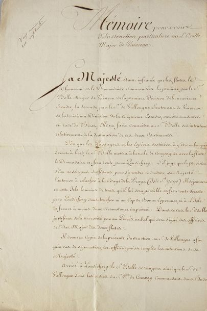 LOUIS XVI, roi de France (1754-1793) Manuscript on paper. Mémoire du roi pour servir...