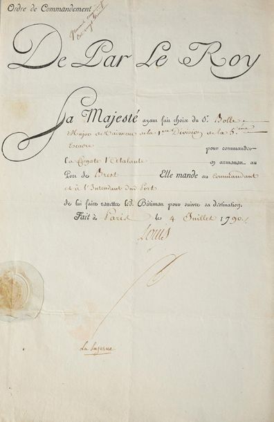 LOUIS XVI, roi de France (1754-1793) Pièce imprimée et manuscrite sur papier. Lettre...