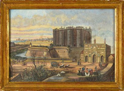 École FRANÇAISE de la fin du XVIIIe siècle View of the Bastille prison.
Gouache on...