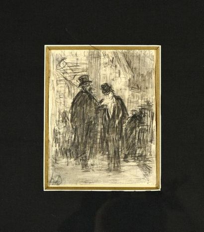 DAUMIER Honoré (1808-1882) Personnages dans la rue.
Dessin au fusain, signé en bas...