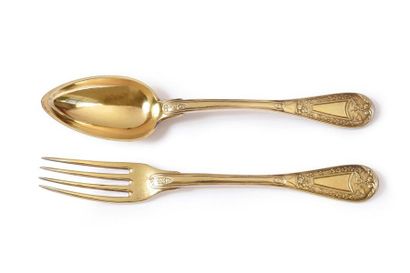 null SET OF GILT CUTLERY.
Composed of a fork and a spoon, decorated with a horn of...