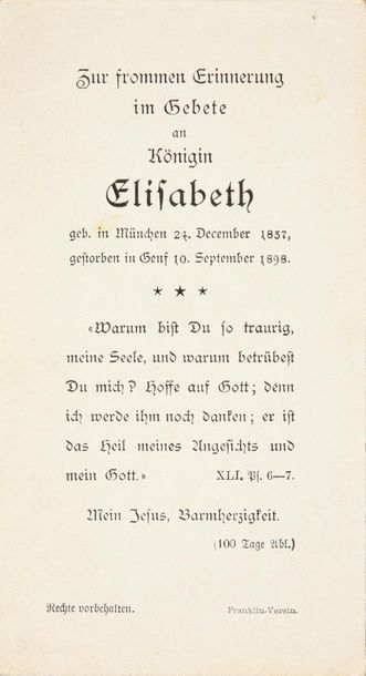 null ÉLISABETH, impératrice d'Autriche, née duchesse en Bavière (1837-1898).
Mémento...