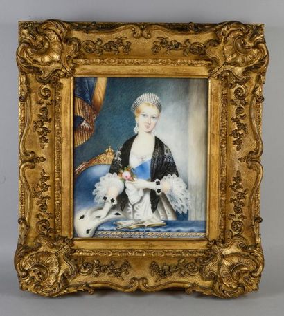 ATTRIBUÉ À JOHN HASLEM (1808-1884) Portrait de la jeune reine Victoria de Grande-Bretagne...