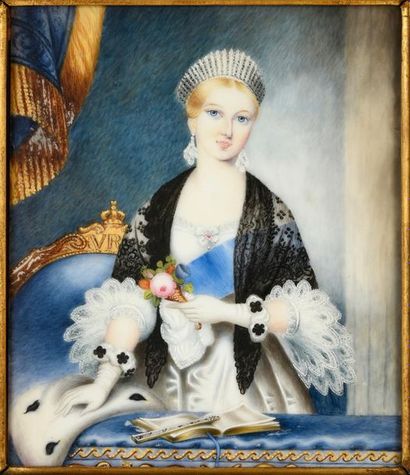 ATTRIBUÉ À JOHN HASLEM (1808-1884) Portrait of the young Queen Victoria of Great...