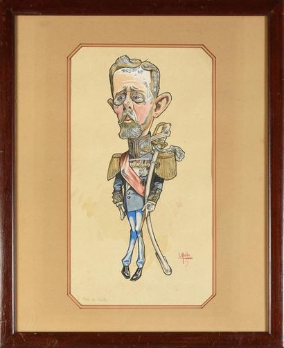 MULLER Émile (1823-1889) Caricature of King Gustav V of Norway (1858-1952).
Watercolour...