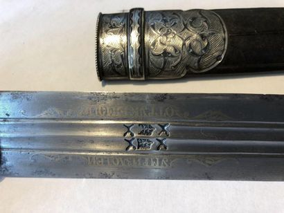 null * KINDJAL - CAUCASIAN DAGGER.
Walrus ivory handle with two niello silver knobs,...