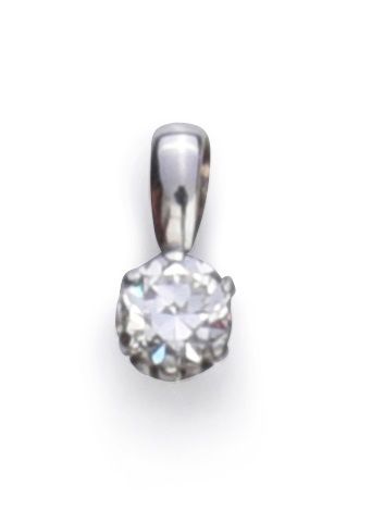 null Pendant in white gold 750 and platinum 850°°, set with an antique cut diamond...
