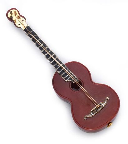 null Amazing pill box in the shape of a 7-stringed classical guitar, the body in...